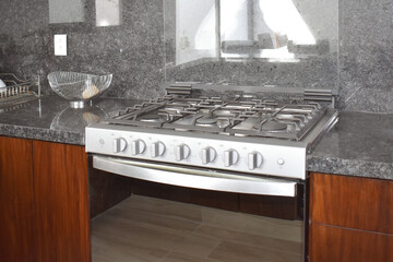 Stainless steel stove in modern kitchen