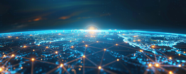 Communication technology for internet business. Global world network and telecommunication on earth cryptocurrency and blockchain and IoT