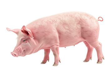 Pink Pig Standing Side View Isolated on Transparent Background, cut out. PNG