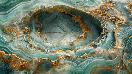 A shimmering mirage of opal and jade swirling on a polished marble mirror./ 