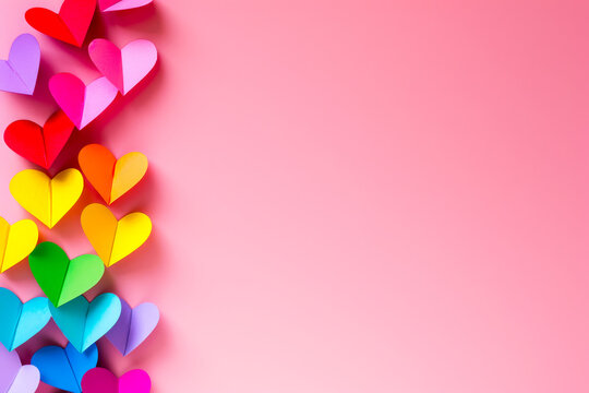 Flat Lay of Colorful Paper Hearts for LGBT Pride

