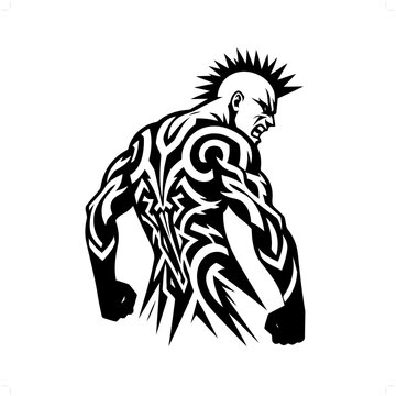 recommend clip art: punk in modern tribal tattoo, abstract line art of people, minimalist contour. Vector