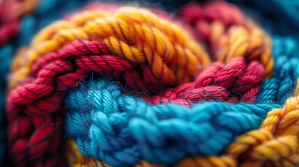 A close up of a colorful yarn ball with different colors, AI