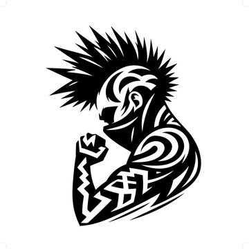 recommend clip art: punk in modern tribal tattoo, abstract line art of people, minimalist contour. Vector