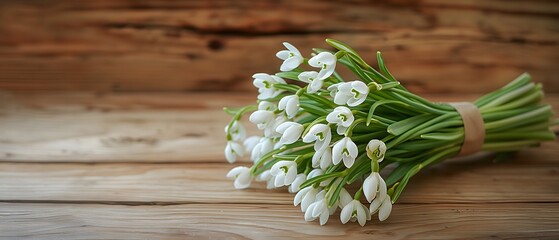 Strauß Schneeglöckchen auf Holztisch, Konzept Frühling