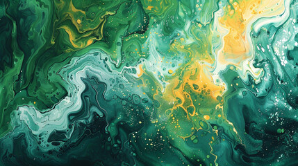 A vibrant canvas of jade and lemon hues, capturing the fluidity of marble ink in an abstract masterpiece. 