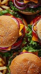 Towering Delights: Sumptuous Cheeseburgers With Onions