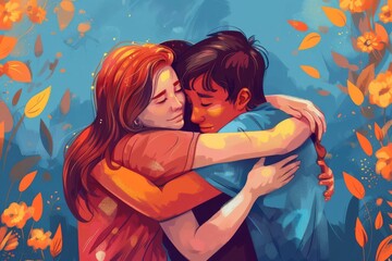 Best friends concept illustration. Happy friendship day cartoon poster. Youth Day illustration. Group of hugging friends illustration. Youth friendship illustration