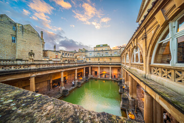 Historical roman bathes in Bath city, England - 790355370