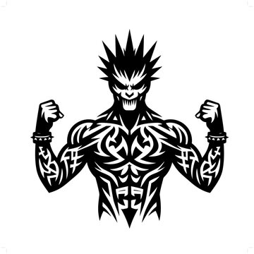 recommend clip art: punk in modern tribal tattoo, abstract line art of people, minimalist contour. Vector