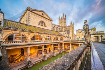 Historical roman bathes in Bath city, England