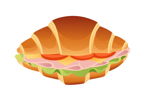 recommend clip art: Tasty Sub Sandwich with lettuce, tomato, meat, and cheese delicious dish vector illustration isolated on white background