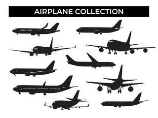 Collection of Airplanes Silhouettes on a White Background