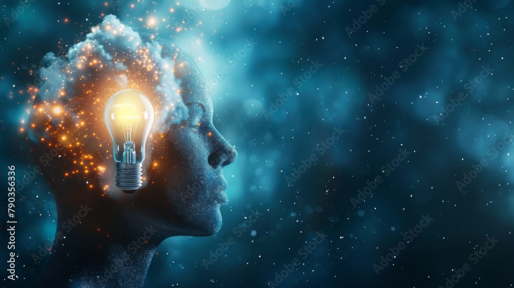 Poster Head with new idea, lighting bulb and networking concept