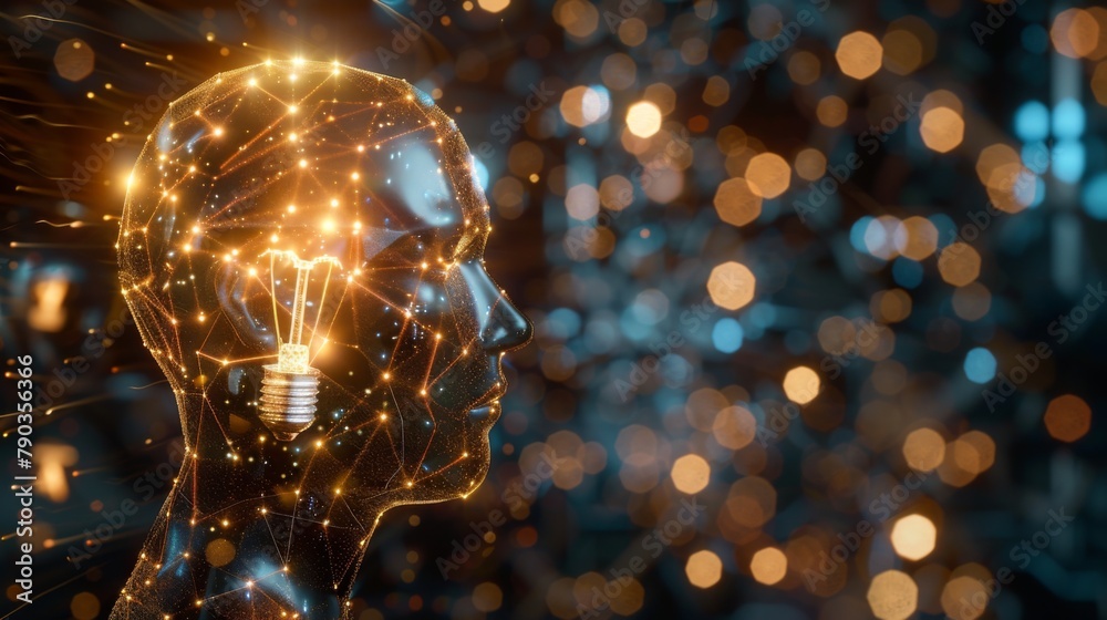 Poster Head with new idea, lighting bulb and networking concept