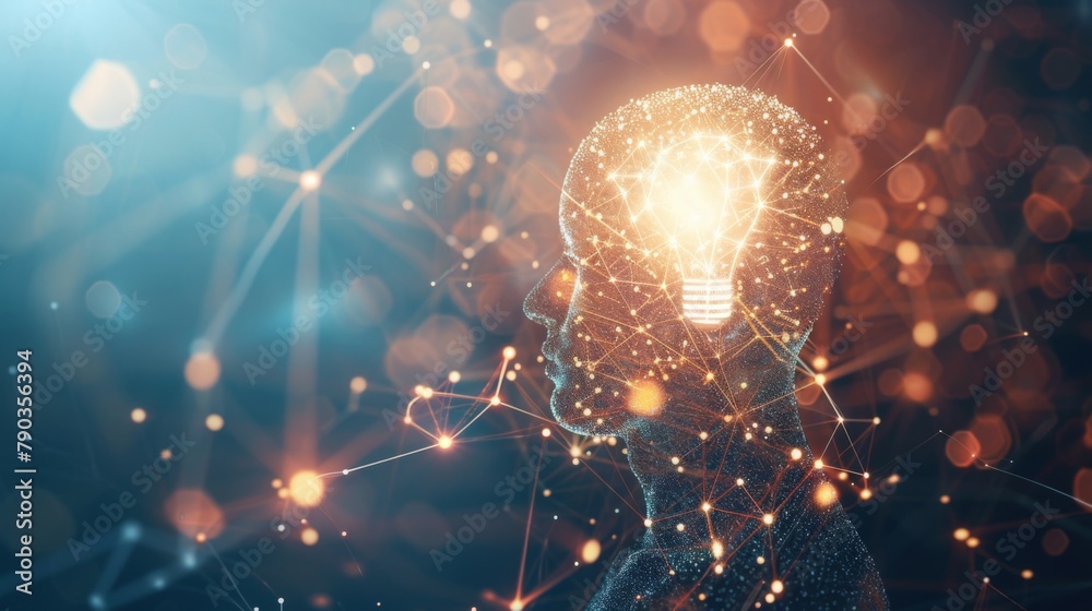 Poster Head with new idea, lighting bulb and networking concept