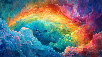 A whimsical rainbow texture cloud abstract art from a playful original painting for abstract...