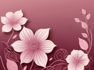 Abstract Floral Arrangement: Vibrant Flowers Blooming Against a Rich Burgundy and Soft Pastel Pink Background
