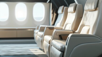 A plane with white seats and a window in the middle