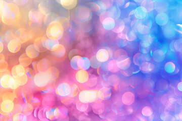Abstract bokeh background. Pink, blue, pastel purple, violet, gold yellow colors. Holiday theme. 