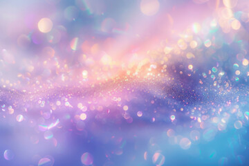 Abstract bokeh background. Pink, blue, violet, pastel purple, gold yellow colors. Holiday theme. 