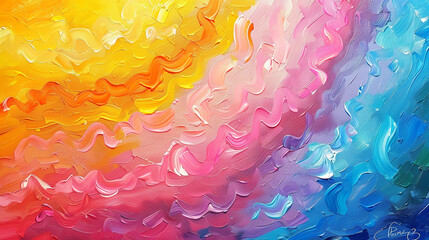 A whimsical rainbow texture cloud abstract art from a playful original painting for abstract background in rainbow color detailed Rainbow arch. 