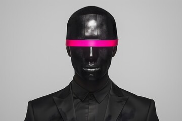 surreale, avantgardistische Cyberpunk-Mode, Gummihaut, Minimalismus, experimentell, bizarr, schwarz-weiß und magenta