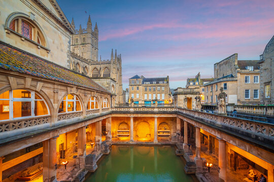 Historical roman bathes in Bath city, England