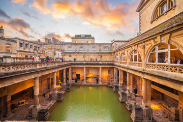 Historical roman bathes in Bath city, England - 790357378