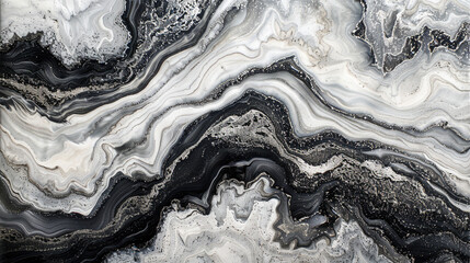 An abstract canvas of alabaster white and obsidian black, marbled with a streak of platinum sparkle. 