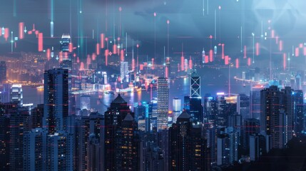 Obraz premium Multi exposure of forex chart drawings over cityscape background. Concept of success.