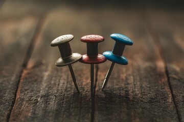 Three push pins grouped together