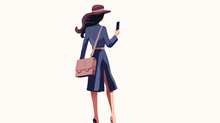 Business lady in dress holding bag and phone female