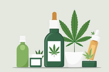 Dispensary Range of Cannabis Extracts: Health Food Store Trends with Marijuana and Hemp Droplets.