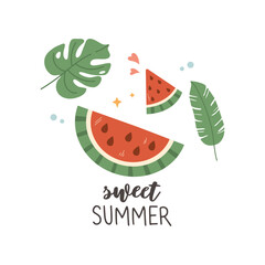 Summer card  with holiday elements and calligraphy quotes. Positive phrases for stickers, postcards or posters. Hello summer quotes.