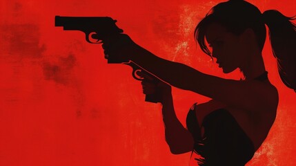 Artistic illustration of an elegant woman holding a gun, AI-generated.