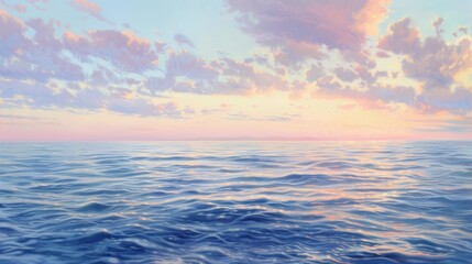Ocean sunrise: The first light of dawn paints the sky in soft pastel hues, signaling the beginning of a new day over the tranquil ocean.