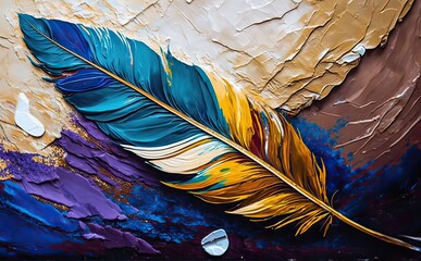 Multicolored feather designs with marble background, panel wall art, wall canvas