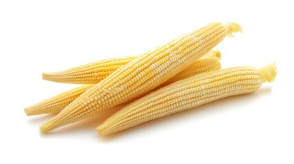 Pile of fresh yellow baby corn on white background. AI generated image