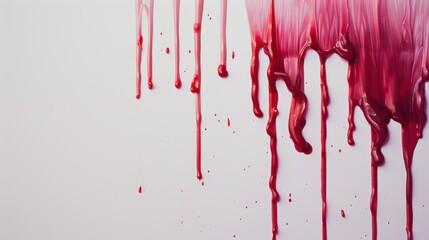Closeup detail of red blood dripping down texture isolated white background. AI generated image