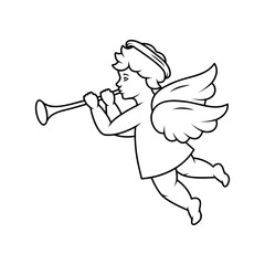 Herald angel blowing trumpet. Angel with a wings. Valentine's day. Vector illustration. - 790362112
