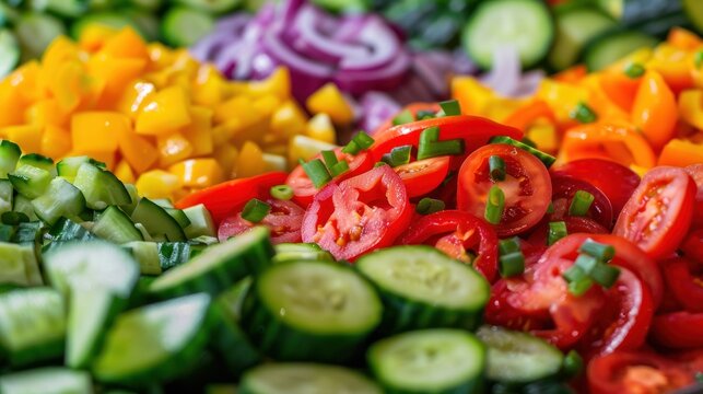 Healthy food of fresh vegetable slices ready to make a salad food. AI generated image