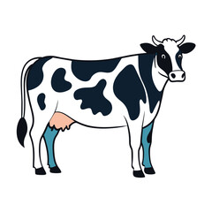 Black and White Cow on White Background, A simple and elegant vector drawing of a dairy cow, with clean lines and a touch of nostalgia, Simple and minimalist flat Vector Illustration