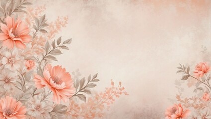 Elegant shabby chic backdrop in soft coral tones with vintage-style abstract floral motifs, perfect for adding a romantic touch to your designs.