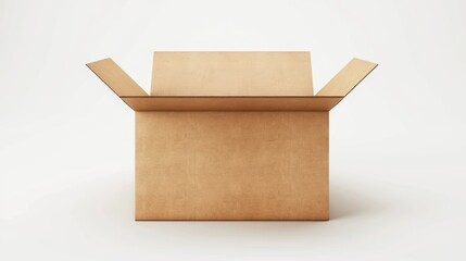 Front view an open brown empty cardboard box industrial package on white background. AI generated