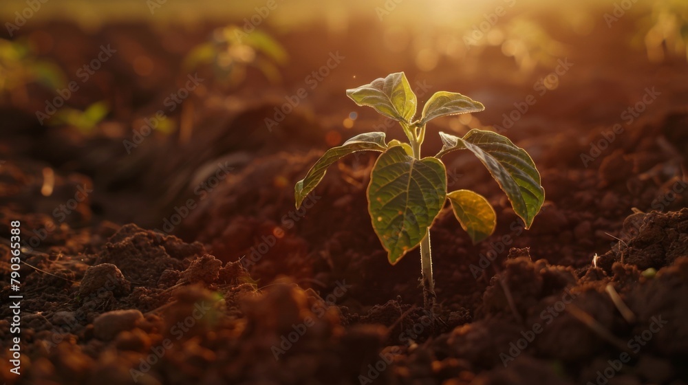 Poster seeding are growing in the soil and light of the sun, planting trees to reduce global warming.