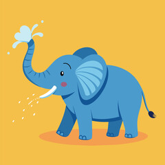 An elephant playfully spraying water from its trunk, An elephant spraying water from its trunk playfully, Simple and minimalist flat Vector Illustration