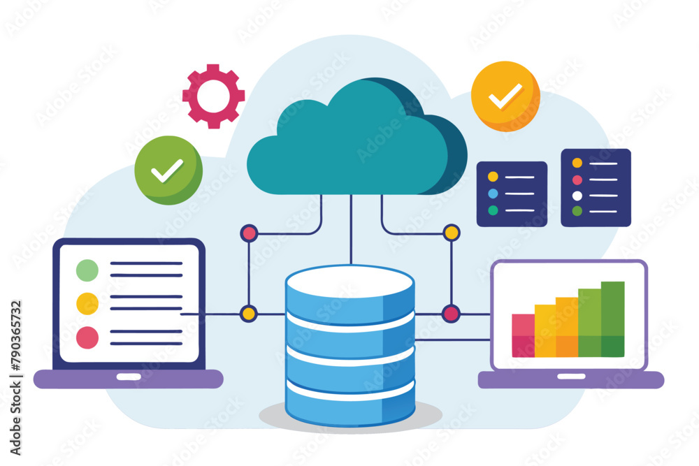 Poster a cloud platform hosting a laptop and server for database storage analysis, analysis of database sto