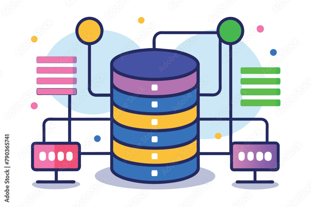 Poster Stack of various colorful data organized neatly on top of each other, analysis of database storage, Simple and minimalist flat Vector Illustration