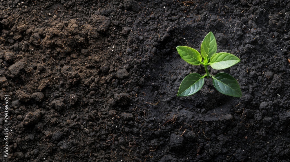 Poster Seedling and plant growing in soil and copy space for insert text